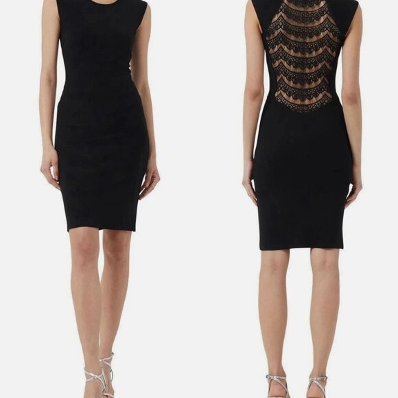 French Connection Black Lace Panel LBD – Size 10 Cocktail Sheath Dress - Picture 1 of 7
